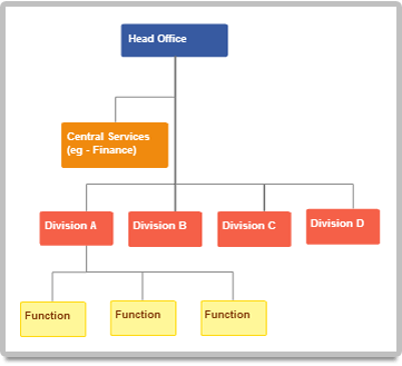 Organizational chart showing divisions