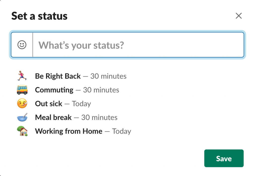 Working from home Slack Availability Status 