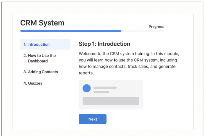 Image of a CRM training module interface
