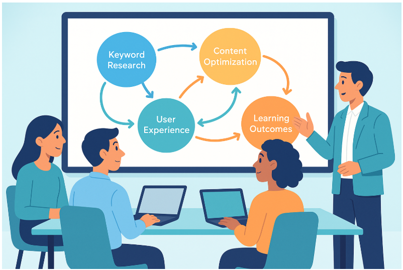 Illustration of a team collaborating on a concept map